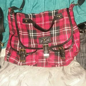 Plaid messenger style shoulder bag